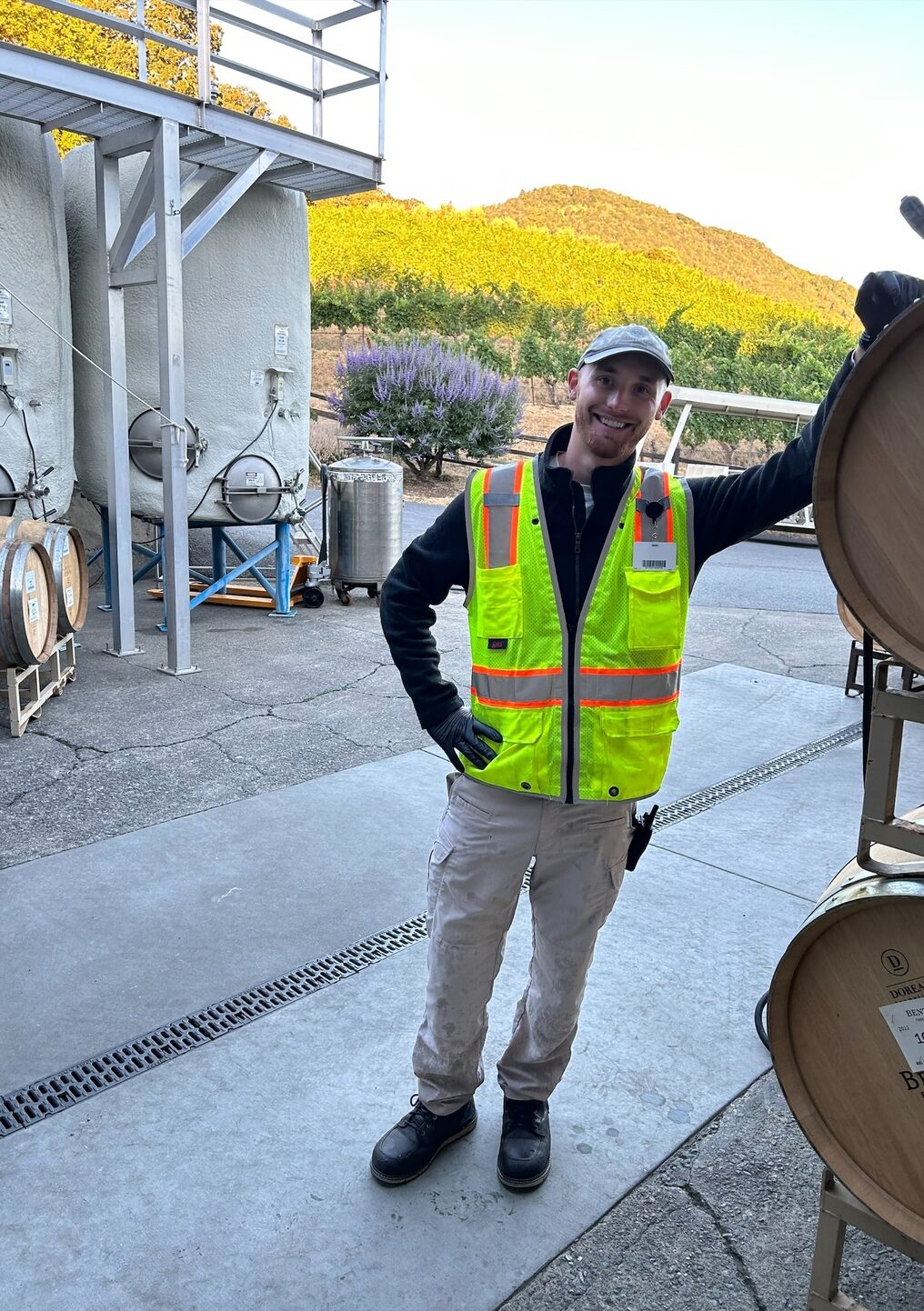 Intern Wesley Rooney at the Benziger winery